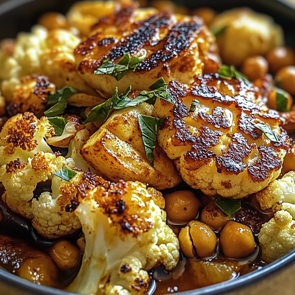 Honey Curry Roasted Cauliflower with Grilled Halloumi and Crunchy Chickpeas