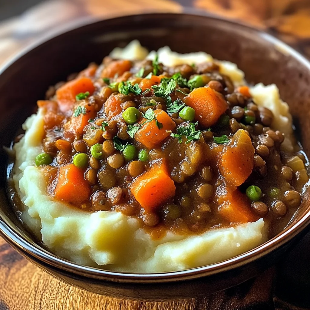 Lentil Stew Over Mashed Potatoes