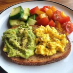 Rainbow Avocado Toast with Scrambled Eggs & Veggie Medley