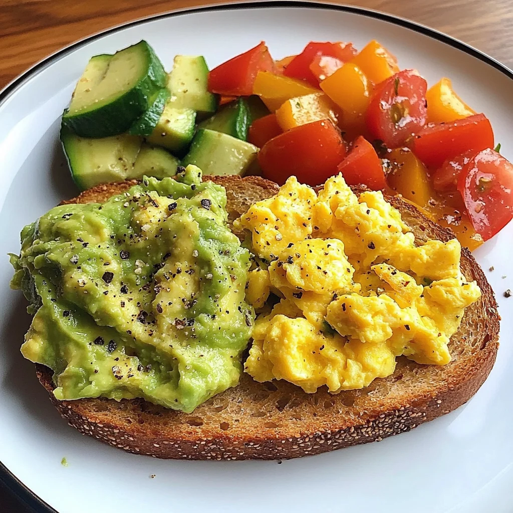 Rainbow Avocado Toast with Scrambled Eggs & Veggie Medley