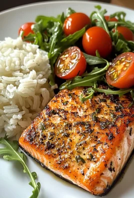 Seared Salmon with Rice & Arugula Tomato Salad