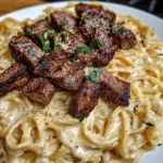 Cajun Steak Tips with Cheesy Parmesan Linguine
