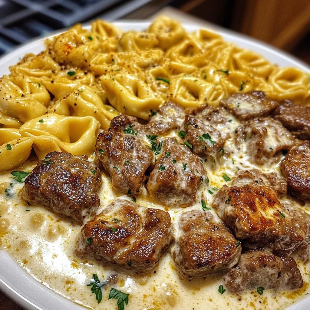 Cheesy Cajun Beef Tortellini in Creamy Garlic Alfredo