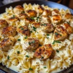 Creamy Alfredo Bowtie Pasta with Garlic Chicken Bites
