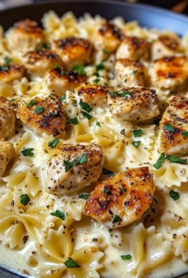 Creamy Alfredo Bowtie Pasta with Garlic Chicken Bites