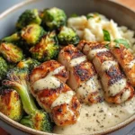 Creamy Black Pepper Chicken Bowl with Crispy Brussels & Mash