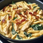 Creamy Chicken Bacon Penne with Spinach