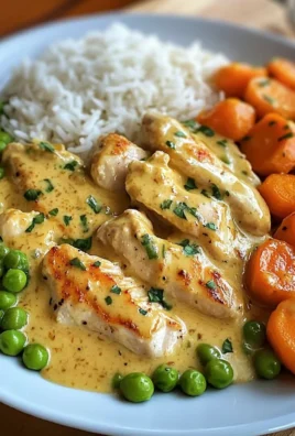 Creamy Garlic Chicken with Fluffy Rice and Glazed Carrots