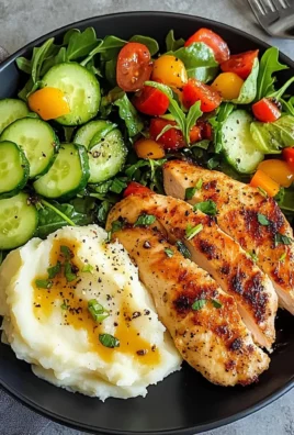 Golden Pan-Seared Chicken Breast with Creamy Mashed Potatoes & Fresh Garden Salad