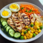 Grilled Chicken Protein Bowl with Eggs, Veggies & Creamy Dressing