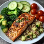 Grilled Salmon Power Plate with Quinoa & Steamed Veggies