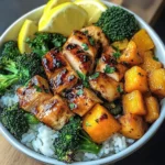 Honey Garlic Chicken Bowl with Rice, Broccoli & Roasted Butternut Squash
