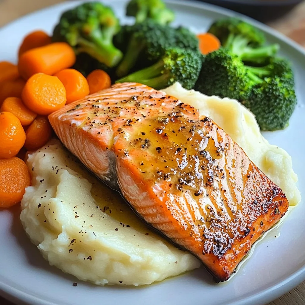 Salmon with Mashed Potatoes and Vegetables