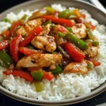 Spicy Chicken & Bell Pepper Stir-Fry with Rice