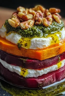 Sweet Potato & Beet Stacks with Pesto, Burrata & Walnuts Recipe