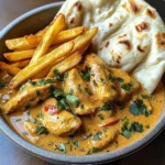 Coconut Chicken Curry with Crispy Fries and Warm Naan