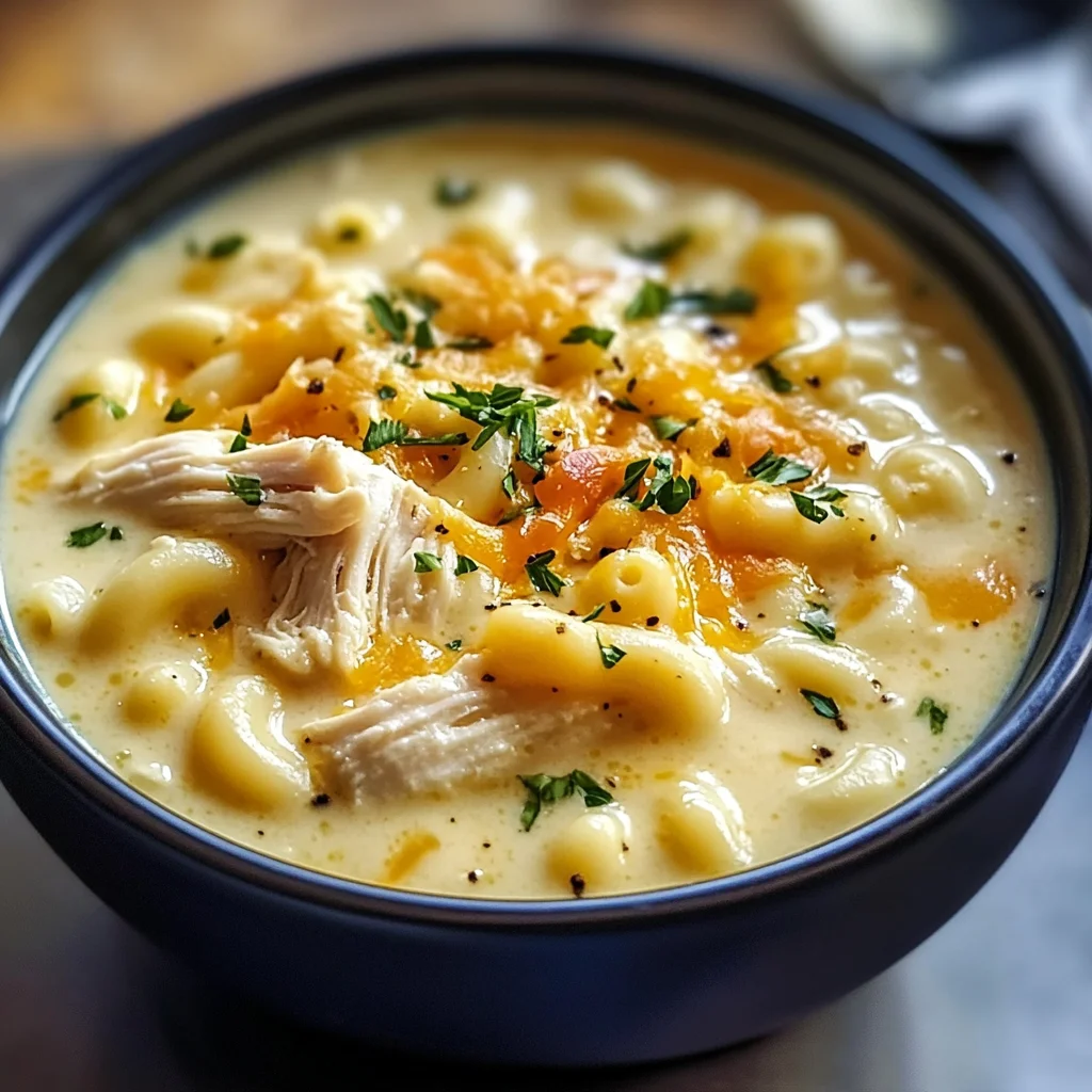 Creamy Chicken Macaroni Cheese Soup