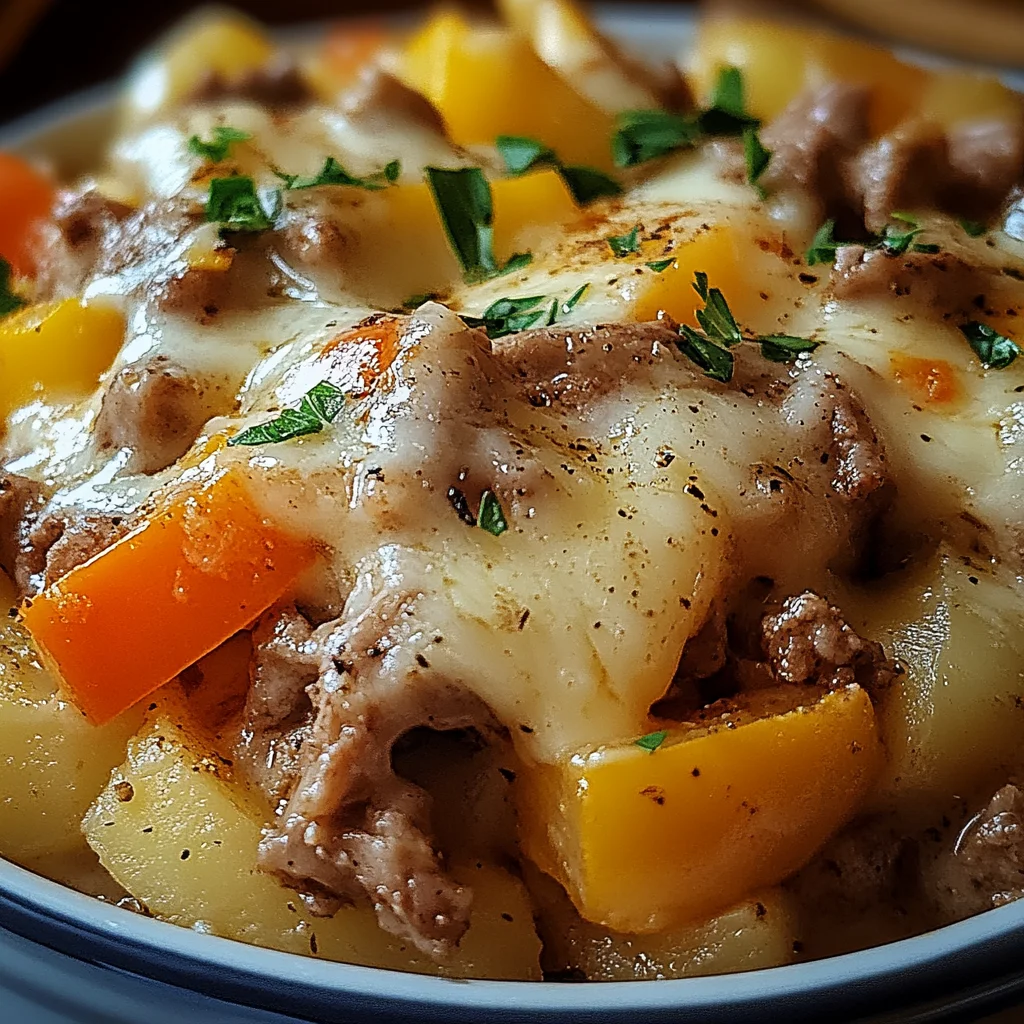 Crockpot Cheesesteak Potato Casserole Recipe