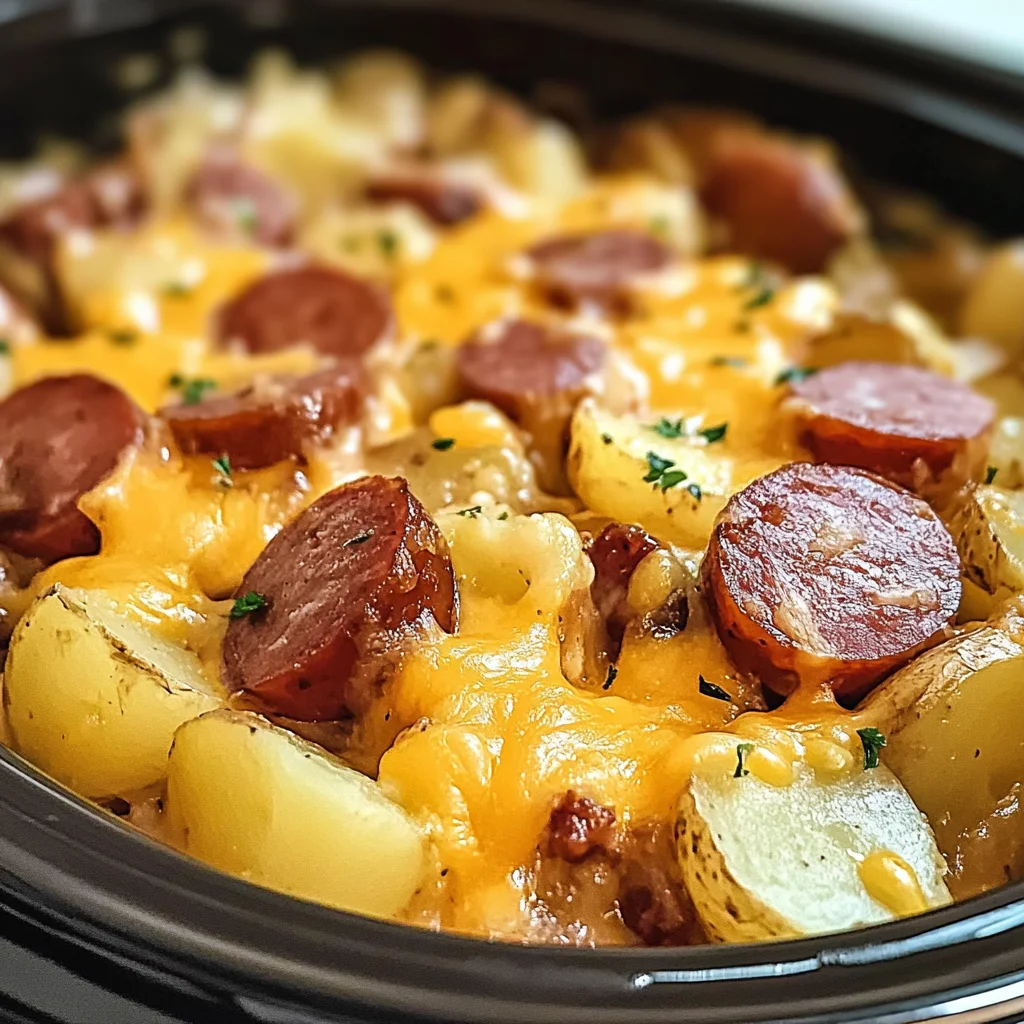 Crockpot Cheesy Potatoes and Kielbasa
