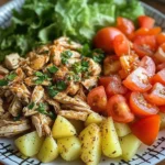 Herbed Potatoes with Shredded Chicken & Fresh Salad