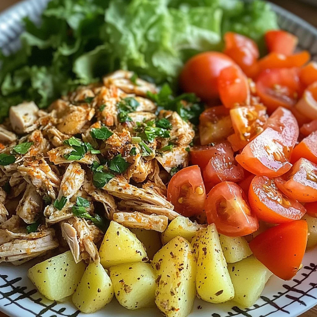 Herbed Potatoes with Shredded Chicken & Fresh Salad