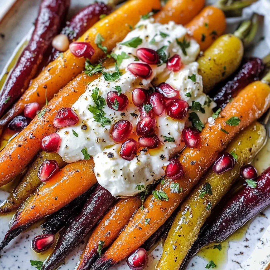 Honey Roasted Rainbow Carrots with Burrata and Pomegranate