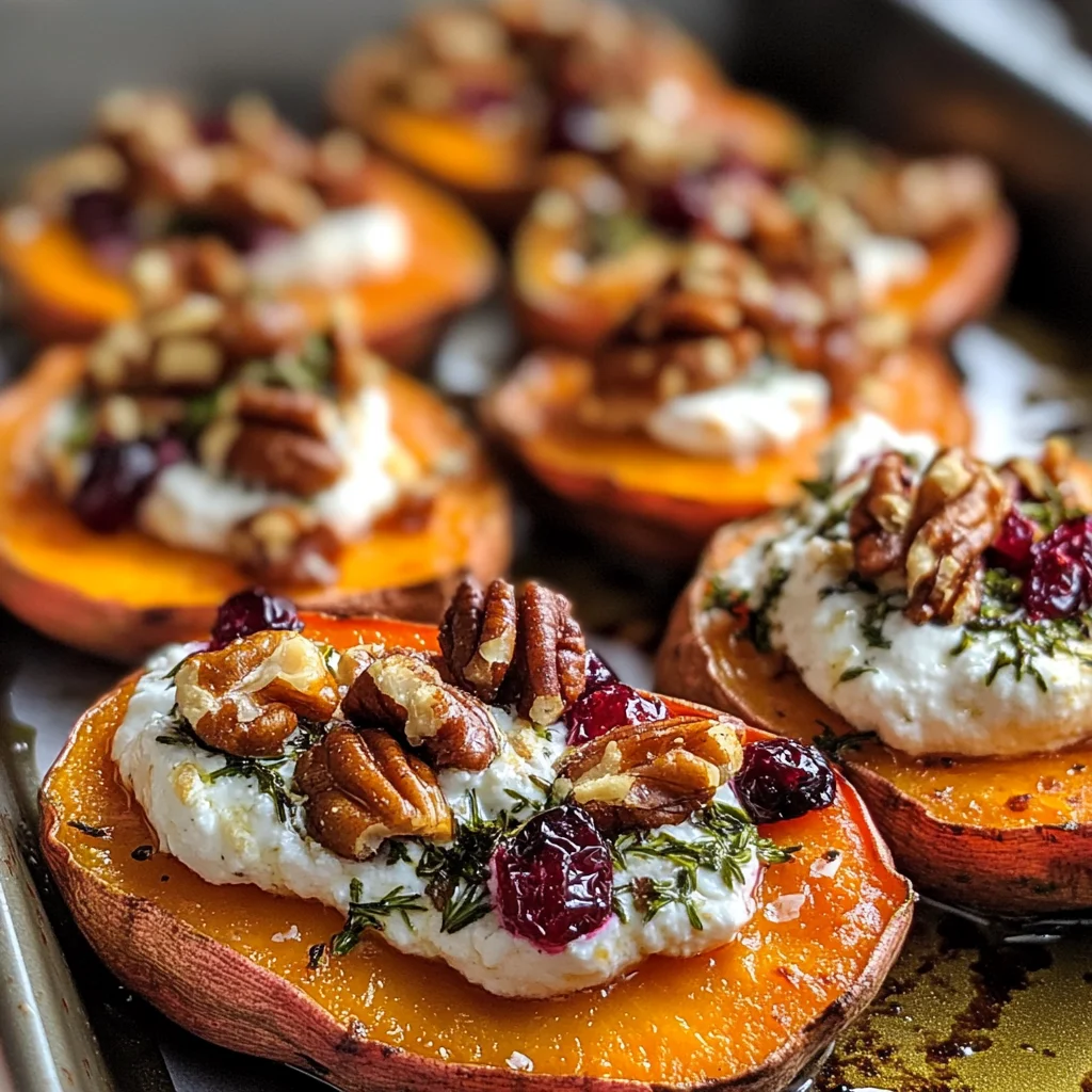 Roasted Sweet Potato Rounds with Herbed Ricotta, Walnuts, and Cranberries