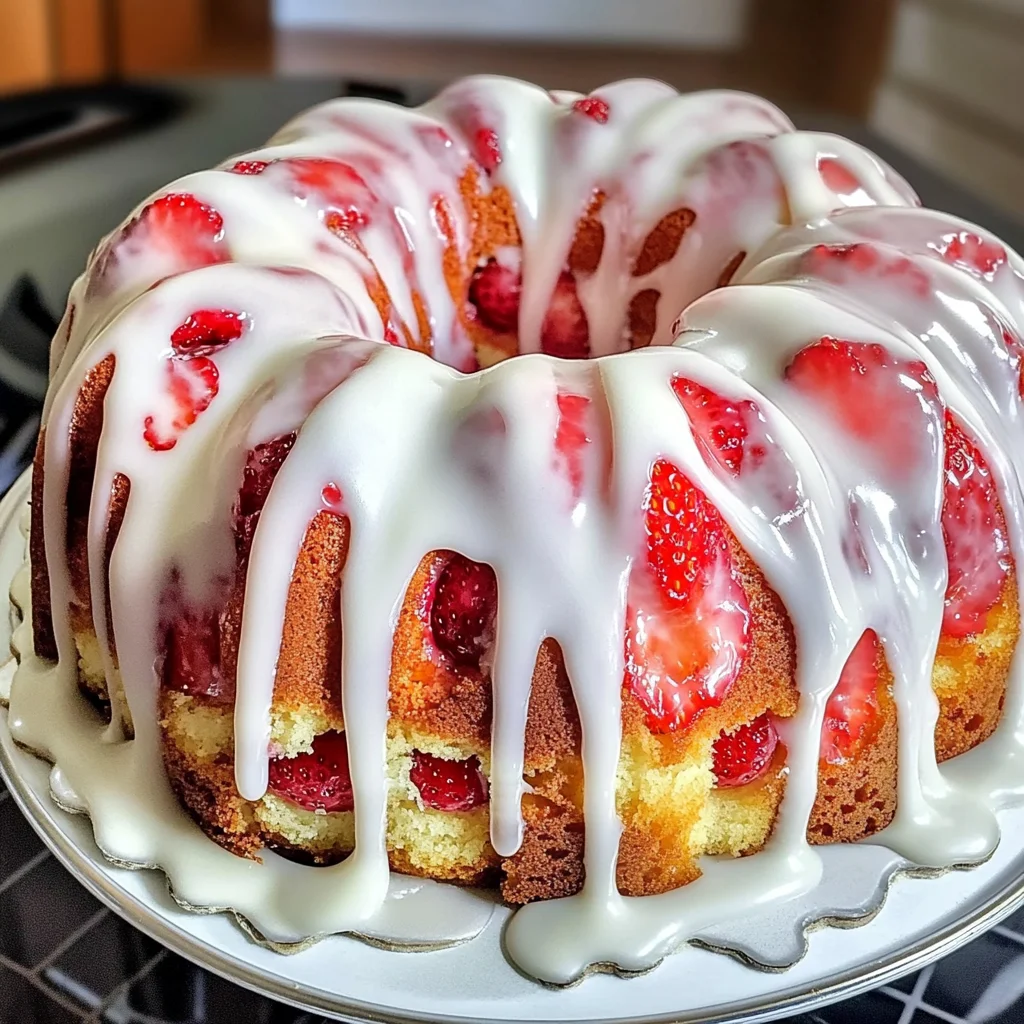Strawberry Cream Cheese Pound Cake with White Glaze