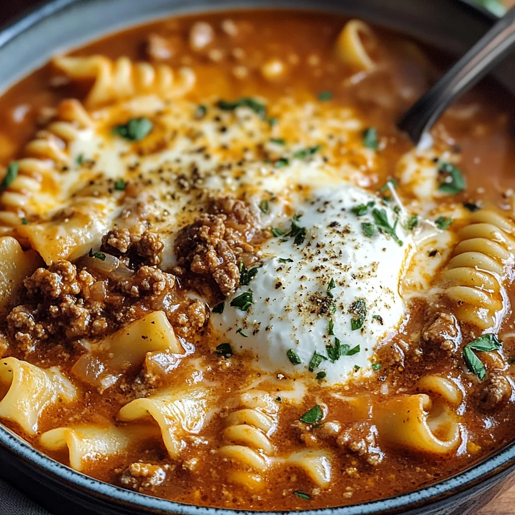 Ultimate Cheesy Beef Lasagna Soup