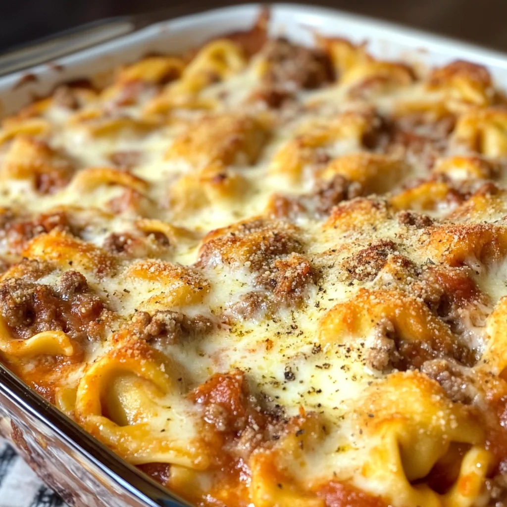 Cheesy Baked Tortellini Casserole With Meat Sauce