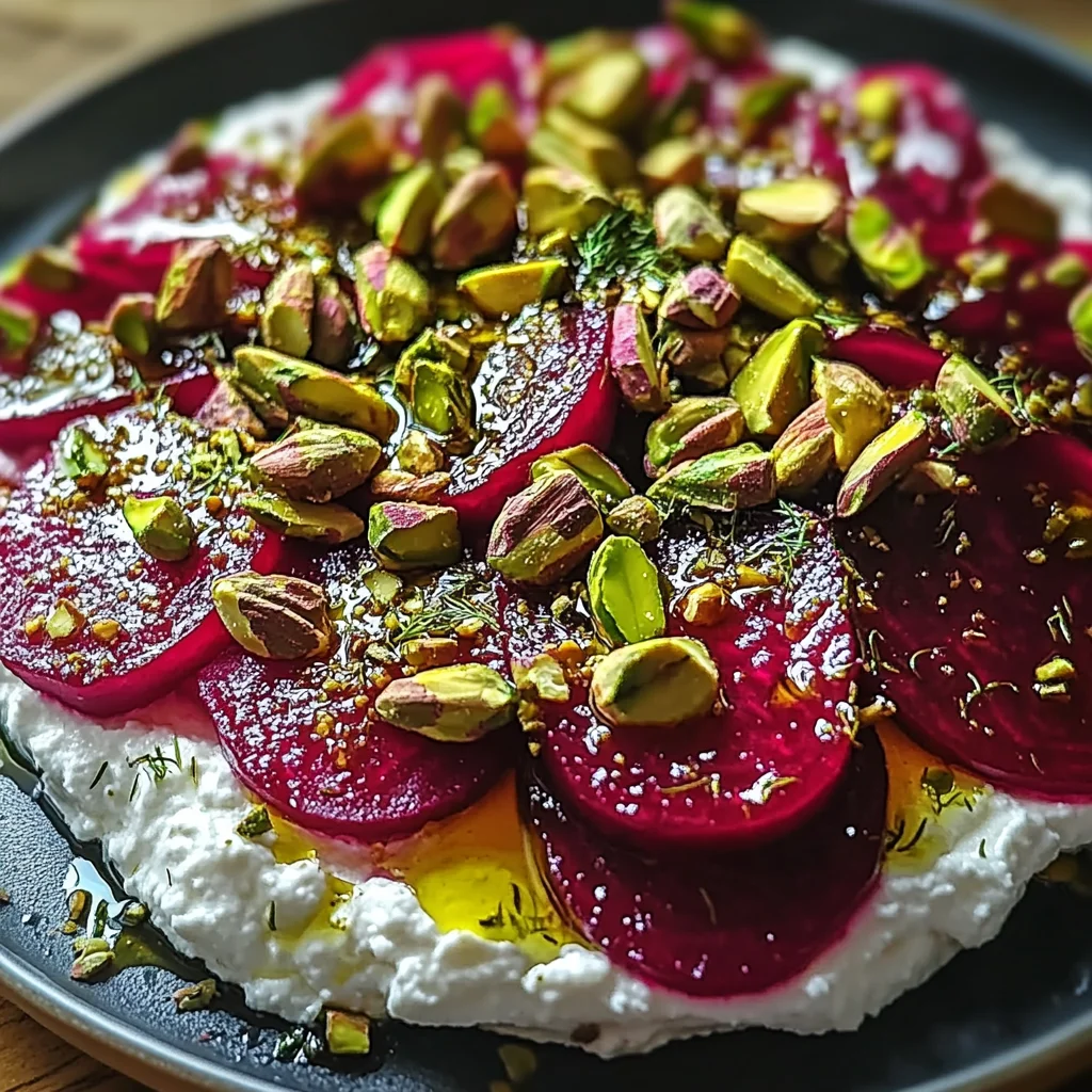 Feta battue, betteraves, pistaches