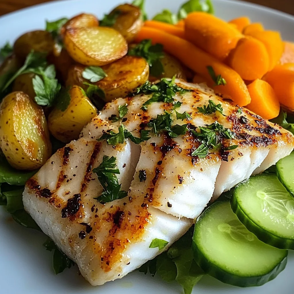 Grilled Fish Plate with Veggies & Fresh Greens