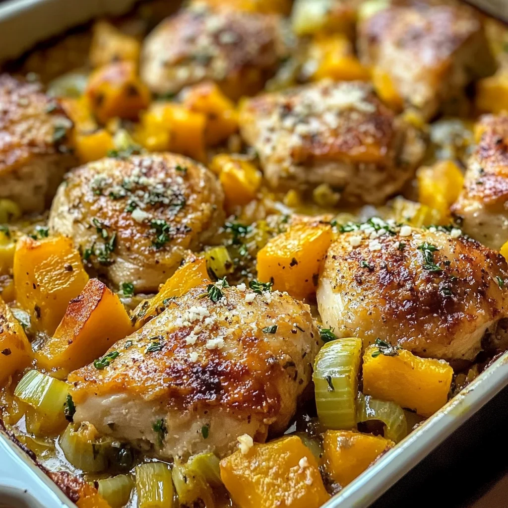 Roasted Chicken Leek and Butternut Squash Bake - Alrightwithme