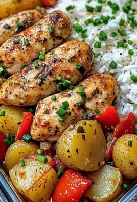 Savory Herb Chicken with Roasted Potatoes, Bell Peppers & Steamed Rice
