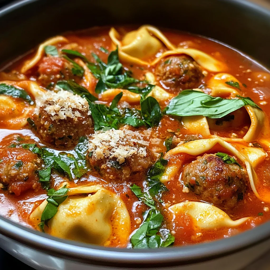 Cheesy Meatball Tortellini Soup