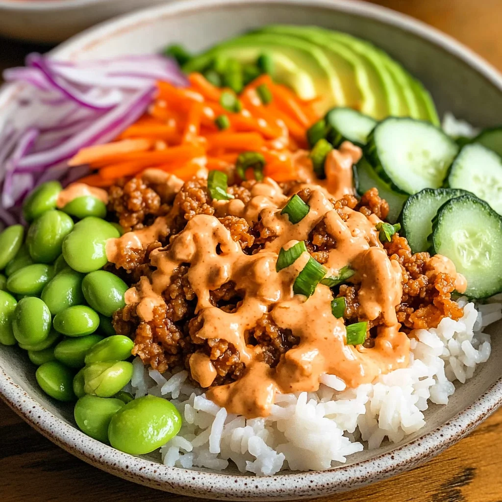 Ground Turkey Rice Bowls with Bang Bang Sauce