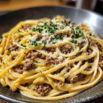 Creamy Parmesan Beef Linguine with Garlic Butter Sauce