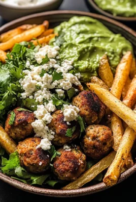Chicken Meatball Pita Bowls with Seasoned Fries and Feta
