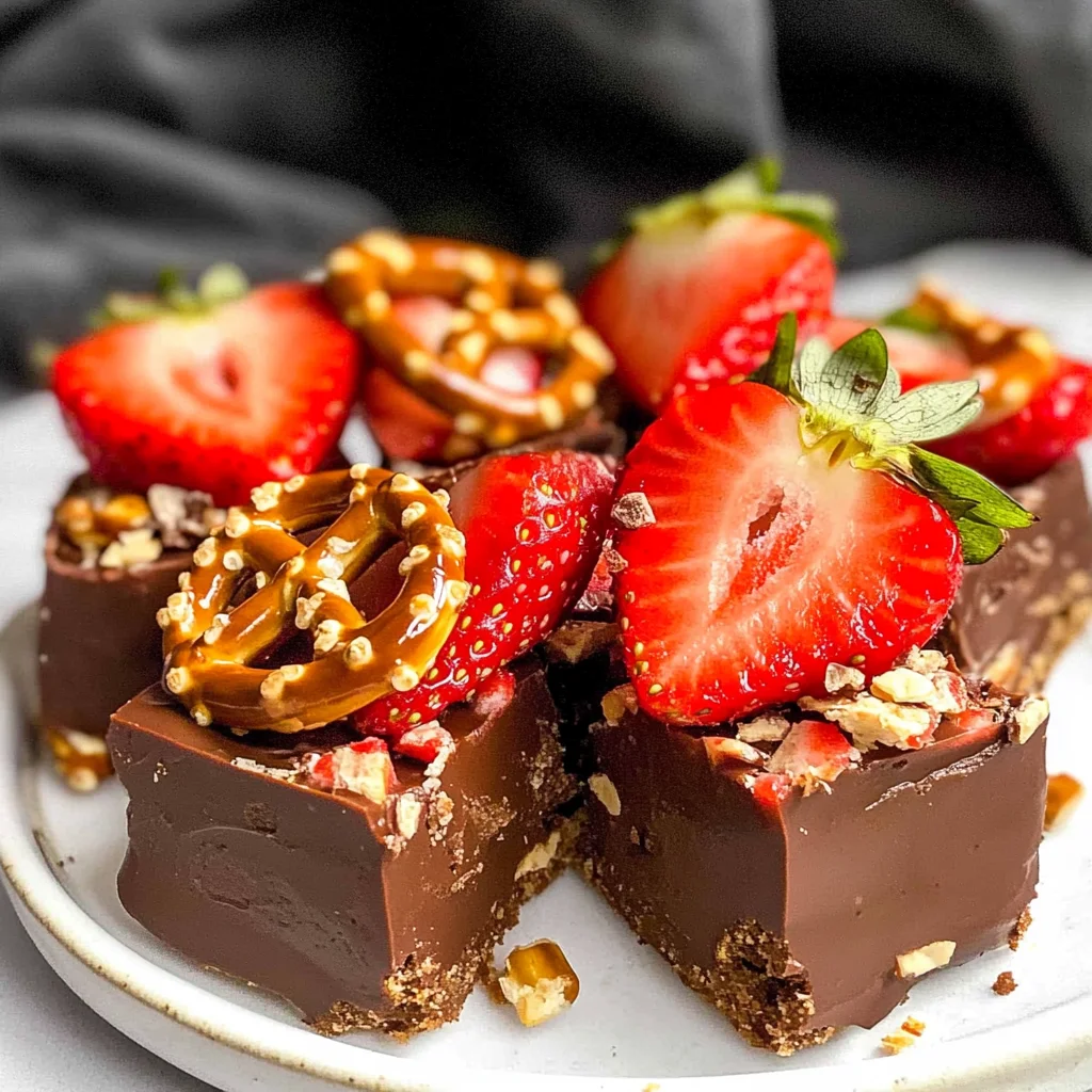 Chocolate strawberry pretzel fudge cups